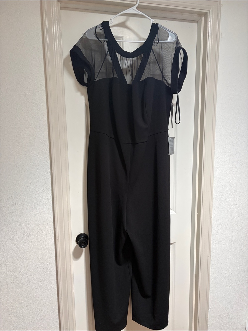 NWT Maggy London Elegant Black Jumpsuit with Sheer Sleeves/Top